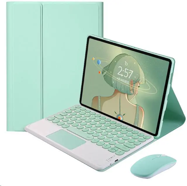 Main image of QYiiD Touchpad Keyboard Case for Xiaomi Pad 5 / Pad 5 Pro 11.0 inch 2021, Folio Keyboard Case Cover with Cute Round Key Wireless Detachable TouchPad Keyboard & Mouse, Green