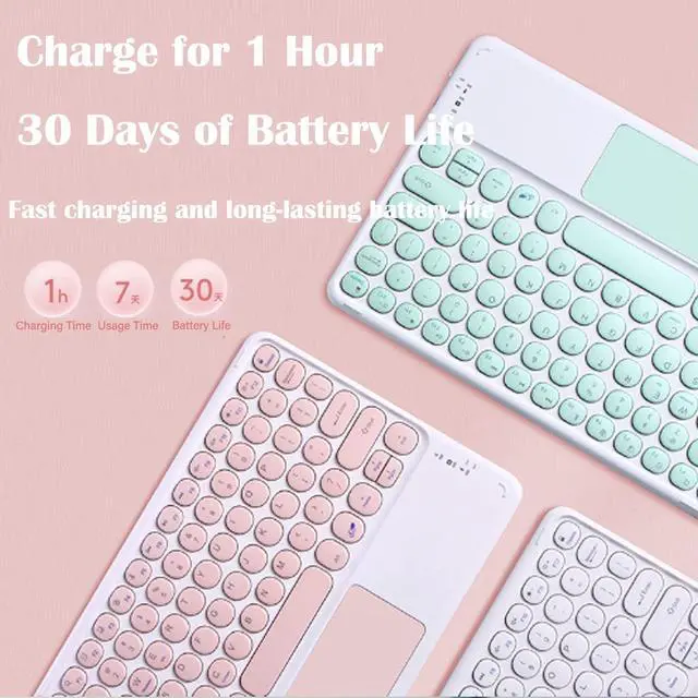 Alt view image 4 of 5 - QYiiD Touchpad Keyboard Case for Xiaomi Pad 5 / Pad 5 Pro 11.0 inch 2021, Folio Keyboard Case Cover with Cute Round Key Wireless Detachable TouchPad Keyboard & Mouse, Green