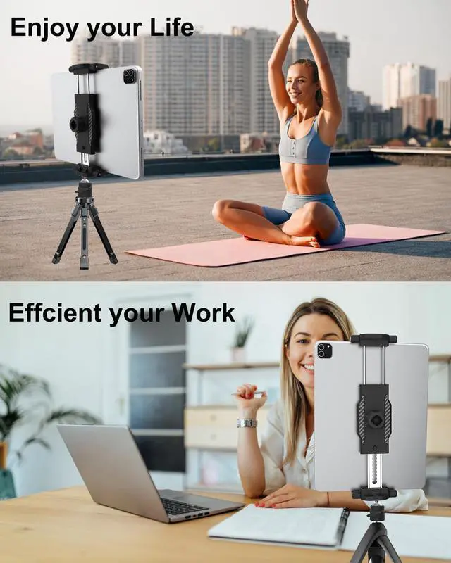 Alt view image 5 of 5 - Universal Tablet Tripod Mount Adapter for iPad with 360° Rotatable Ball Head &1/4" Screw Thread, Adjustable Clamp for 6-15.6" Phones & Tablets, Suitable for Streaming, Video Calls & Photography