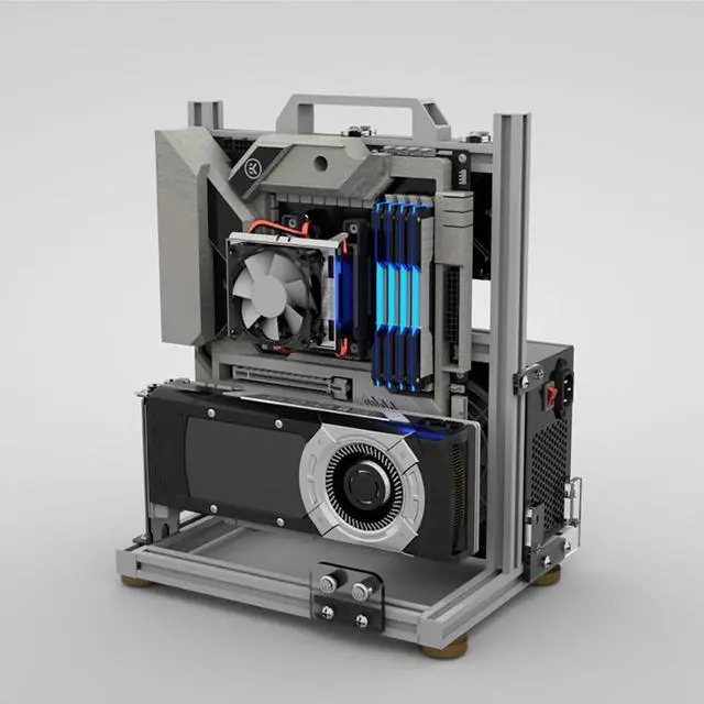 Alt view image 4 of 5 - EATX Computer Case PC Test Bench Vertical Overclocking Open Aluminum Frame Chassis Rack DIY Computer Motherboard Case Rack Creative Personality Open PC Case Support Liquid Cooling