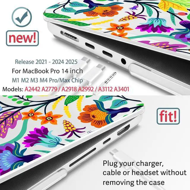 Alt view image 3 of 5 - May Chen Case for M4 MacBook Pro 14 inch Case A3112 A3401 Max A3185, M3 A2918 A2992, M2 A2779 M1 A2442, 2024 2023 2022 2021 Release, Plastic Hard Shell with Keyboard Cover, Bright Colorful Flowers