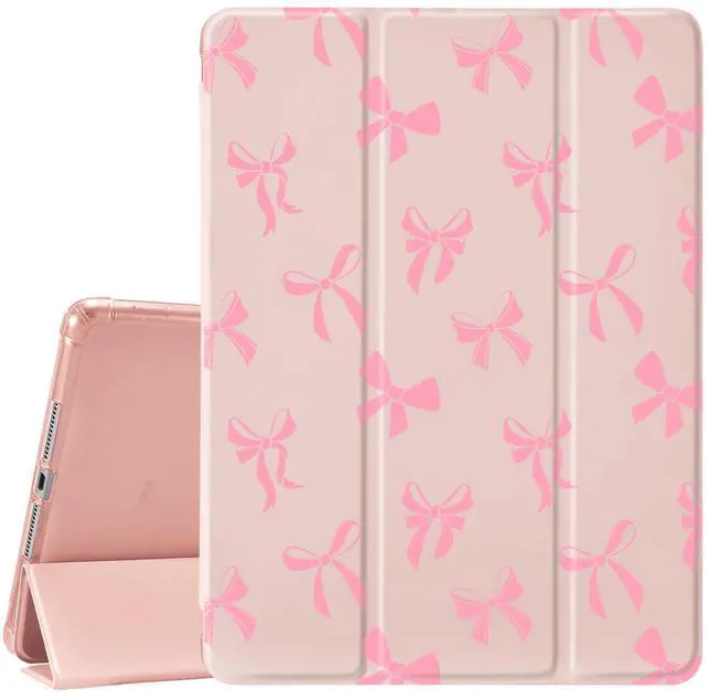 Main image of MAYCARI Cute Kawaii Bow Knot Compatible with 10.2-inch iPad (7th/8th/9th Generation) Case with Pencil Holder, Auto Sleep/Wake, Pink Girly Aesthetic Soft TPU Back Cover for iPad 7th/8th/9th Generation