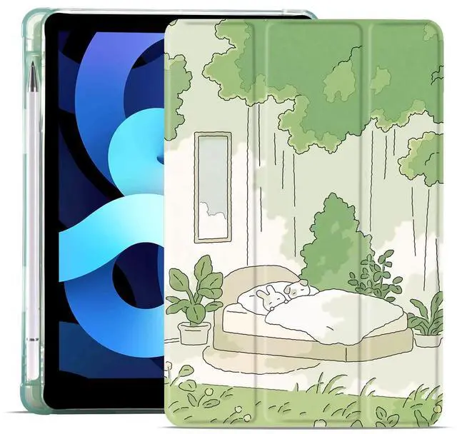 Main image of MAYCARI Cartoon Rabbit Dog Case foriPad Pro 12.9 Inch 2022/2021/2020 with Pencil Holder, Cute iPad Pro 6th/5th/4th Generation Protective Case with Soft TPU Green, Auto Sleep/Wake Cover Slim Shell