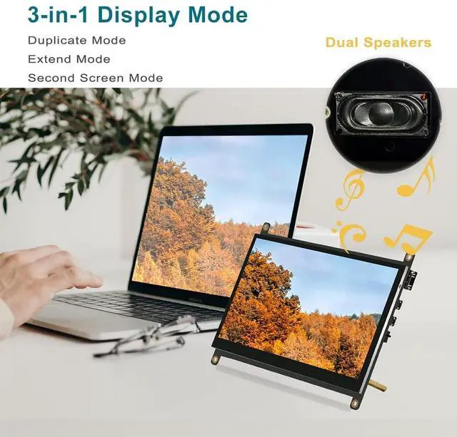 Alt view image 5 of 5 - LESOWN New! Touch Screen 7 inch Display IPS 1024x600 HDMI Display, USB Powered Capacitive Touchscreen with Dual Speakers for Raspberry Pi 4 3 Windows AIDA64 Temperature CPU Monitoring