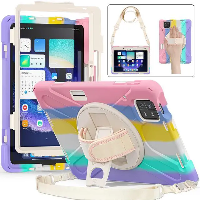 Main image of GooodiDEAR for Xiaomi Mi Pad 6/ Mi Pad 6 Pro Case, Shockproof Heavy Duty Case 11", 360 Rotate Stand Hand Strap Shoulder Strap Pencil Holder Protective Cover, Tablet for Men Women Kids, Sparkling Pink