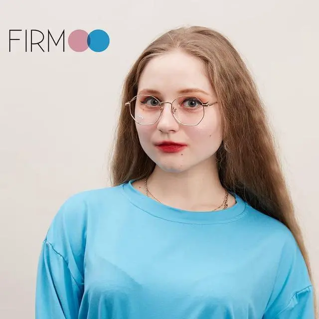 Alt view image 2 of 5 - Firmoo Polygon Blue Light Blocking Glasses for Woman Men, Black Gold Blue Light Filter Computer Glasses Reduce Eyestrain Headache Metal Glasses