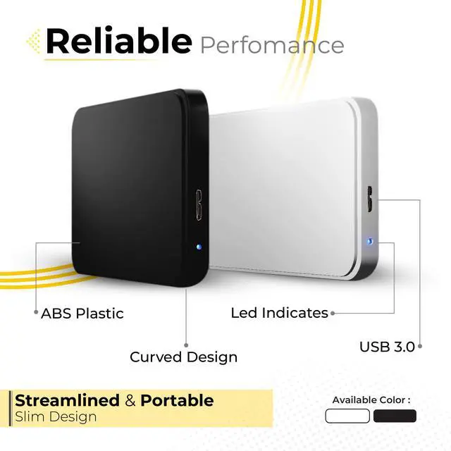 Alt view image 3 of 5 - 500GB External Hard Drive USB 3.0, 2.5" HDD Ultra Slim Storage Hard Disk and Portable External Backup Drive, USB Hard Drive Compatible with Gaming Console, PC, Mac,Laptop, Desktop - Black