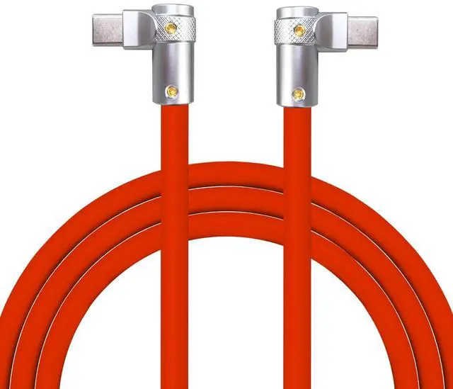 Main image of chubbycable FlexElbow Pro - 90 Degree Design 240W Fast Charge Cable Ultra-Thick Silicone Right Angle USB C Cable Phone Tablets Charging Cord, Red, Double Elbow Type C to Type C, 0.82FT