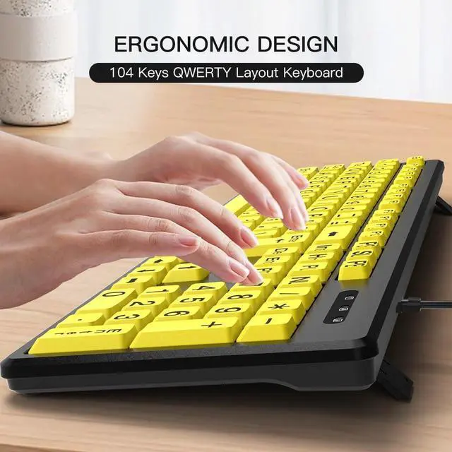 Alt view image 3 of 5 - Brrnoo Wired Large Print Keyboard for Elderly Users - Yellow Keyboard USB Computer Keyboard with High Contrast, Quiet Typing, Splash Proof Design