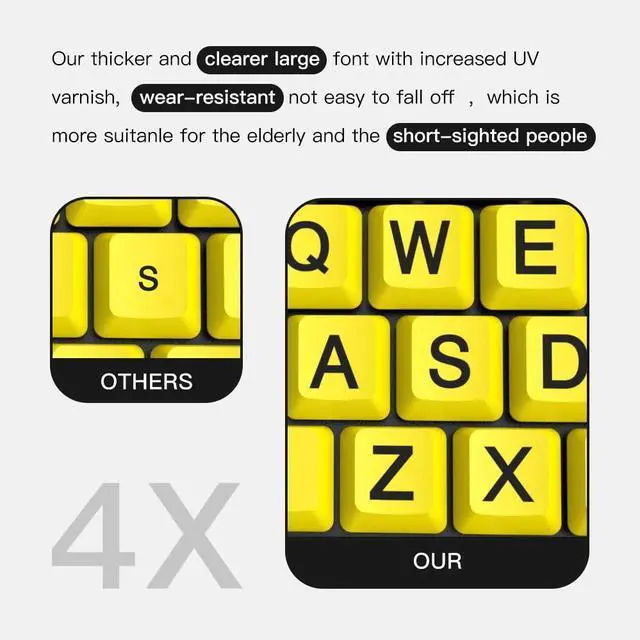 Alt view image 4 of 5 - Brrnoo Wired Large Print Keyboard for Elderly Users - Yellow Keyboard USB Computer Keyboard with High Contrast, Quiet Typing, Splash Proof Design