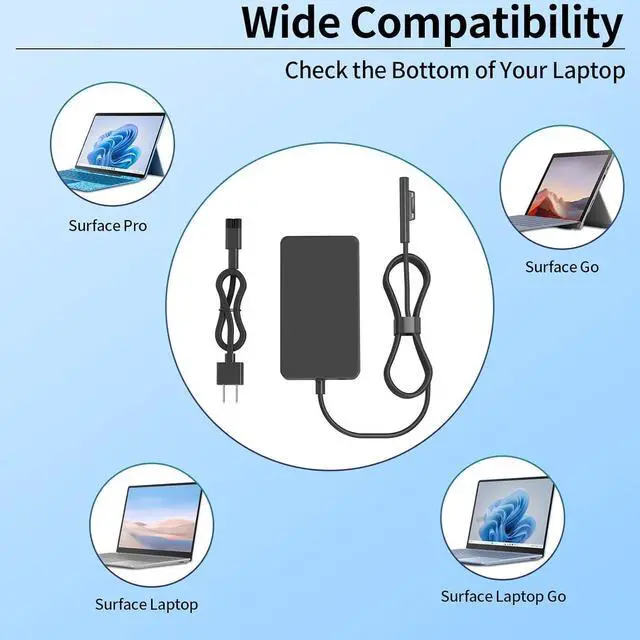 Alt view image 4 of 5 - 65W 44W 39W 1706 Charger Fit for Microsoft Surface Pro 9 8 7+ 7 6 5 4 3 X Surface Laptop 5 4 3 2 1 Surface Go 3 2 1 Fit Model 1800 1951 1943 1963 1625 1796 1769 1735 Laptop Adapter Power Cord