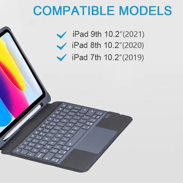 Alt view image 2 of 5 - QUARK for iPad 9th Generation Case with Keyboard, Multi-Touch Trackpad, 7-Color Backlight, Detachable Magnetic Keyboard with Pencil Holder for iPad 9th/8th/7th Gen 10.2-inch, Black Grey