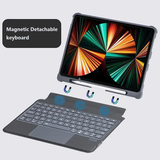 Alt view image 3 of 5 - QUARK for iPad 9th Generation Case with Keyboard, Multi-Touch Trackpad, 7-Color Backlight, Detachable Magnetic Keyboard with Pencil Holder for iPad 9th/8th/7th Gen 10.2-inch, Black Grey