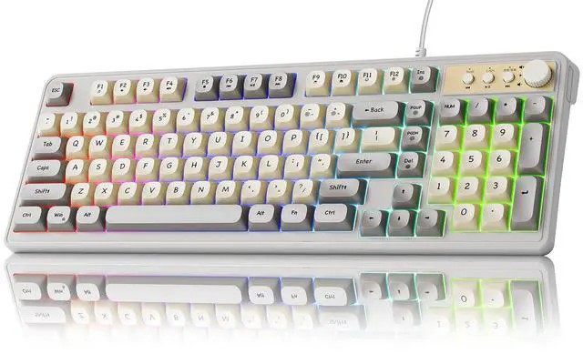 Main image of SEUNKWANG EWEADN G98 RGB Gaming Keyboard Wired, Retro Creamy Membrane Keyboards with Media Knob, Number Pad RGB Backlit, 98 Keys Quite Membrane Computer Keyboard for MAC Xbox PC Gamer - White&Grey