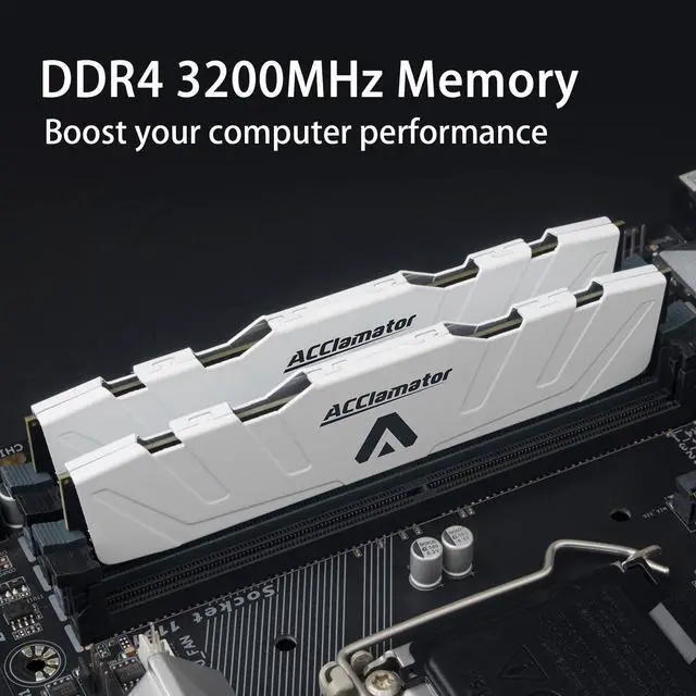 Alt view image 2 of 5 - 64GB 3200MHz DDR4 RAM XMP CL19 1.35V (2 x 32GB) PC4-25600 with White Heatsink Memory Module for Desktop PC Memory Acclamator Ounce Series