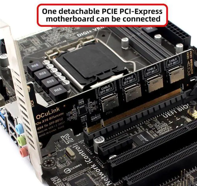 Alt view image 2 of 5 - Xiwai PCI-Express 4.0 16x PCIE Detachable to Four Oculink 4X SFF-8612 SFF-8611 Internal VROC Raid0 Adapter for U.2 SSD eGPU External Graphics Card Dock