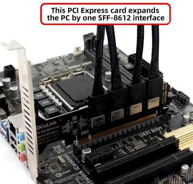 Alt view image 3 of 5 - Xiwai PCI-Express 4.0 16x PCIE Detachable to Four Oculink 4X SFF-8612 SFF-8611 Internal VROC Raid0 Adapter for U.2 SSD eGPU External Graphics Card Dock