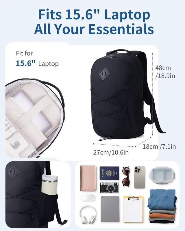 Alt view image 2 of 5 - WANDF 15.6-Inch Laptop Backpack for Women, Travel Backpack Water-Resistant Lightweight College Backpack Bookbag for Work Casual Business Weekender (Black)