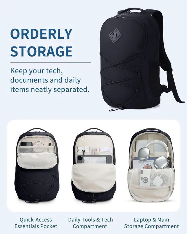 Alt view image 3 of 5 - WANDF 15.6-Inch Laptop Backpack for Women, Travel Backpack Water-Resistant Lightweight College Backpack Bookbag for Work Casual Business Weekender (Black)