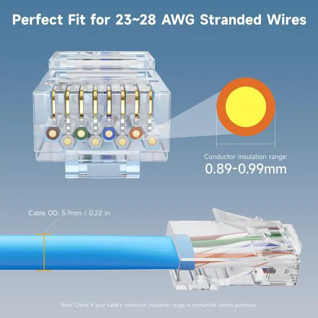 Alt view image 3 of 5 - Cable Matters 200-Pack CAT6 RJ45 Modular Plugs (RJ45 Connector, Cat 6 Ends, Cat 6 Ethernet Connector, Ethernet Plugs), for Solid or Stranded UTP Cable