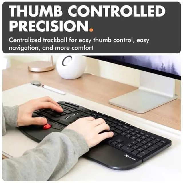 Alt view image 2 of 5 - X9 Performance Ergonomic Wireless Keyboard with Trackball - Rechargeable, Backlit, Built in Mouse Buttons - 2.4G Split Keyboard Wireless for Windows PC and Chrome - All in One Typing Solution