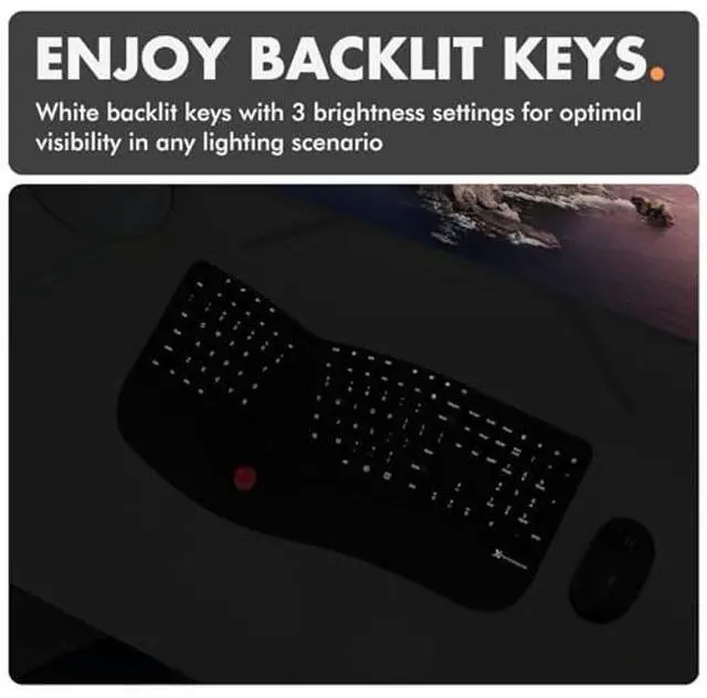 Alt view image 5 of 5 - X9 Performance Ergonomic Wireless Keyboard with Trackball - Rechargeable, Backlit, Built in Mouse Buttons - 2.4G Split Keyboard Wireless for Windows PC and Chrome - All in One Typing Solution