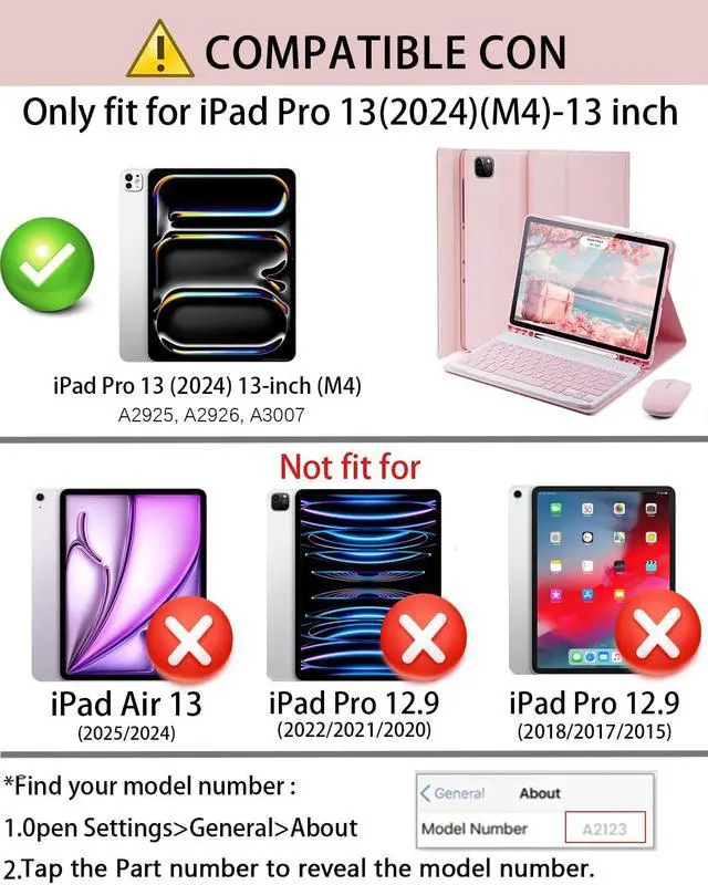 Alt view image 2 of 5 - TUNKARMOR Keyboard Case for iPad Pro 13 (M4 2024) 13 inch - with Mouse and Detachable Keyboard, Slim Case with S Pen Holder, Auto Sleep/Wake-Pink