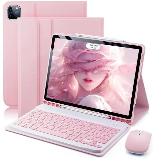 Main image of TUNKARMOR Keyboard Case for iPad Pro 13 (M4 2024) 13 inch - with Mouse and Detachable Keyboard, Slim Case with S Pen Holder, Auto Sleep/Wake-Pink