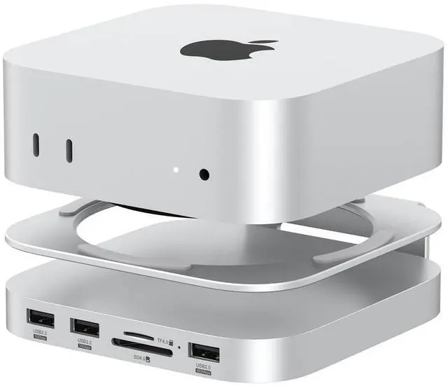 Main image of Qwiizlab Aluminum Stand Hub for Mac mini M4/M4 Pro, Docking Station with with NVMe SSD Enclosure, 2 USB-A 10Gbps, TF/SD 4.0 Card Readers 312MB/s, USB-A 2.0, Fits M.2 NVMe SSD up to 8TB