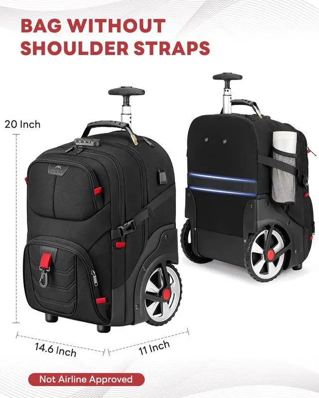Alt view image 2 of 5 - MATEIN Rolling Bag with Wheels, 17 Inch Extra Large Laptop Roller Backpack for Adults with Anti Theft Lock & USB Charging Port, Water Resistant Wheeled Bag Carry On Luggage for Teacher Work Travel Men