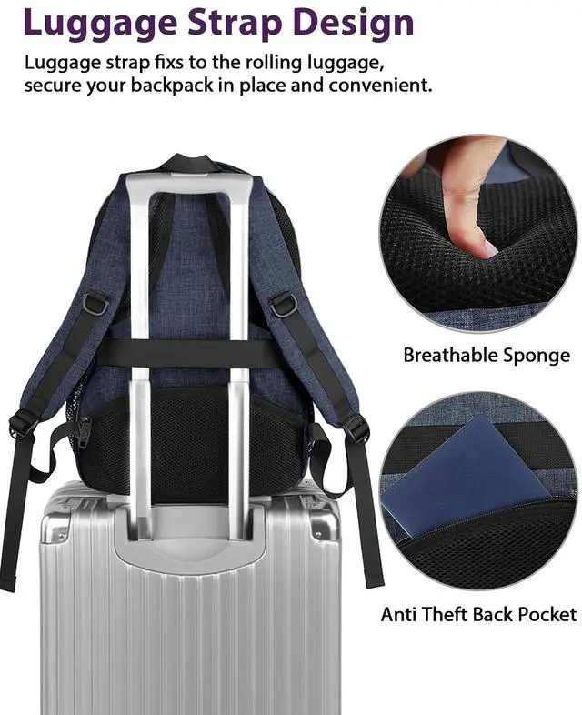 Alt view image 3 of 5 - MATEIN 17 inch Laptop Backpack, Large Travel Backpack Carry On TSA Approved with Trolley Sleeve, Computer Work Bag with USB Charging Port, Water Resistant Daypack for College, Dark Blue