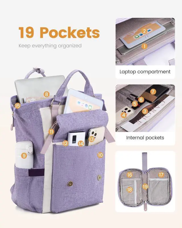 Alt view image 3 of 5 - LOVEVOOK Extra Large Backpack for Women, 18 Inch Travel Laptop Backpack with USB Charging Port, Teacher Doctor Nurse Work Bags, College Computer Backpack Purse, Wide Open Carry On Travel Bag, Purple