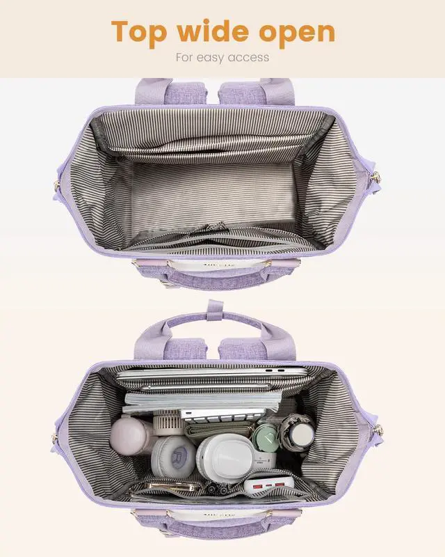 Alt view image 5 of 5 - LOVEVOOK Extra Large Backpack for Women, 18 Inch Travel Laptop Backpack with USB Charging Port, Teacher Doctor Nurse Work Bags, College Computer Backpack Purse, Wide Open Carry On Travel Bag, Purple