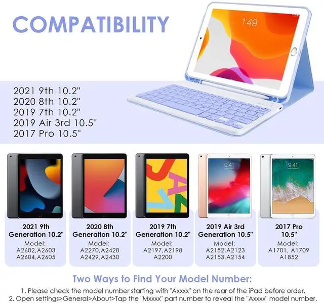 Alt view image 2 of 5 - LAMA Wireless Keyboard Case with Mouse for iPad 10.2" 9th 8th 7th Generation, Detachable Bluetooth Keyboard with Pencil Holder for iPad 10.2 Inch/iPad Air 10.5"(3rd Gen)/iPad Pro 10.5 in, Purple