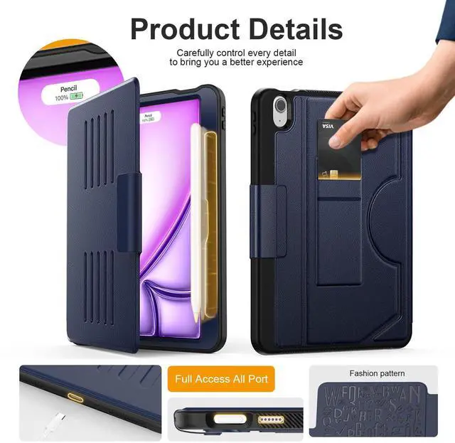 Alt view image 5 of 5 - KAIJIAbox Case for iPad Air 11 (M3 2025 / M2 2024), Full Protective Auto Sleep/Wake Strong Magnetic Cover with 5 Standing Angles, Pencil Holder for iPad Air 6th/7th Generation, Blue