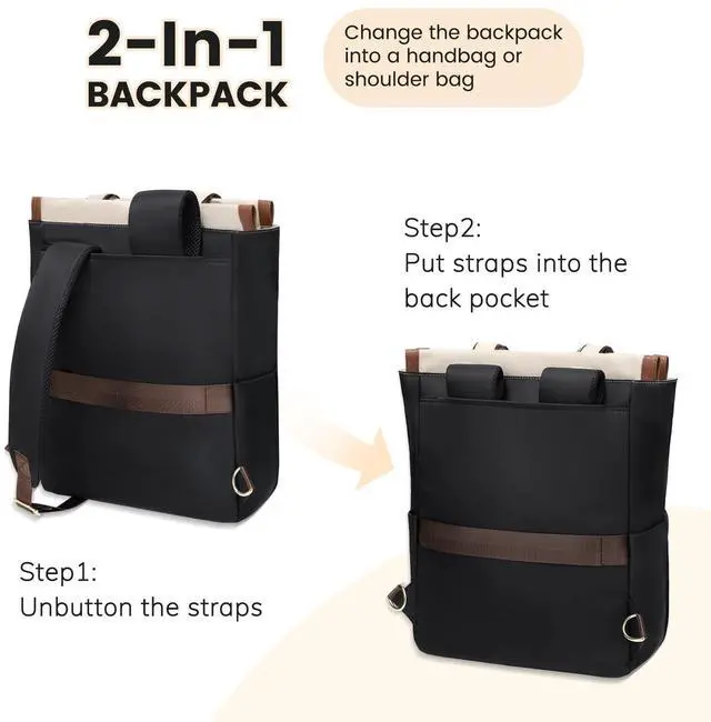 Alt view image 4 of 5 - GOLF QUALITY Convertible Daypack Laptop Backpack for Women Men Carry on Tote Backpack Bookbag for College Work Nurse Travel,16Inch,Apricot Brown