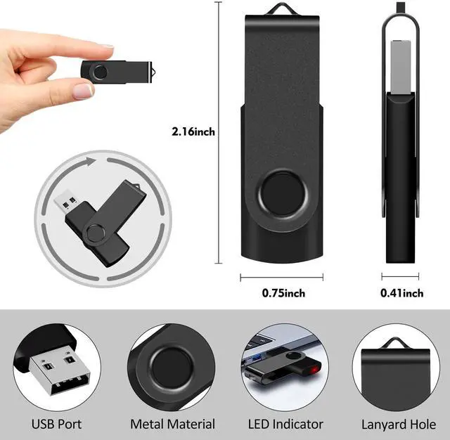 Alt view image 4 of 5 - 32GB USB Flash Drive, AreTop 10 Pack USB 2.0 Thumb Drives Memory Stick Swivel Jump Drive for Storage and Backup (10 Pack 32GB, Black)