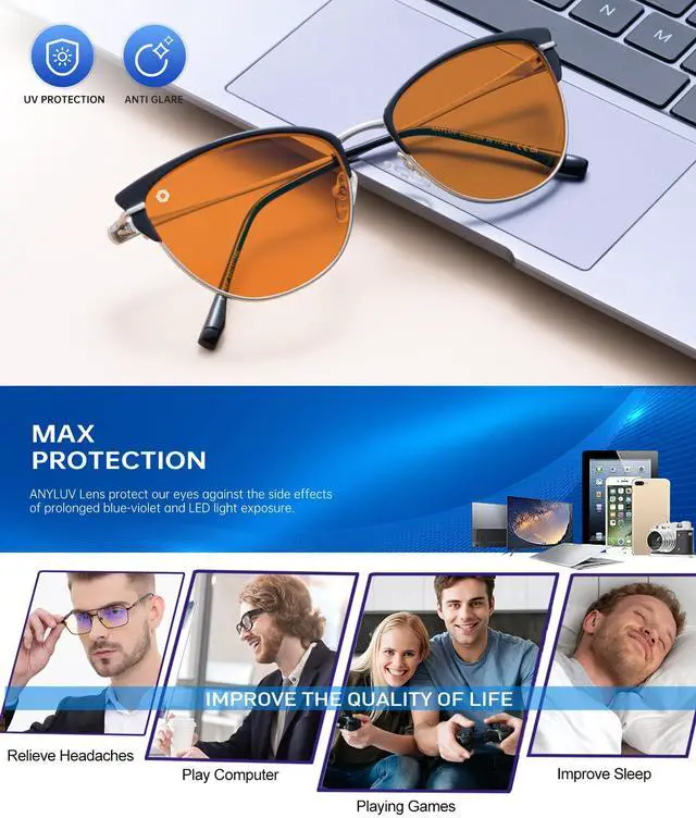 Alt view image 4 of 5 - ANYLUV Blue-Light Blocking-Glasses Blue-Light-Glasses Women: Womens Bluelight Glasses Computer Screen Blocker Eyes Protection
