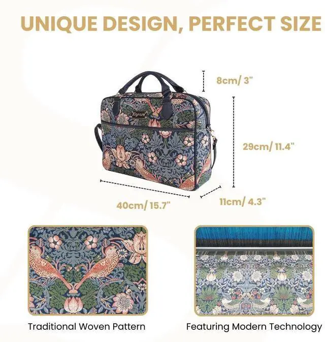 Alt view image 3 of 5 - Signare Tapestry Laptop bag Computer Messenger bag Briefcase for Women with William Morris Strawberry Thief Blue (CPU-STBL)
