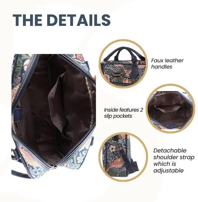 Alt view image 4 of 5 - Signare Tapestry Laptop bag Computer Messenger bag Briefcase for Women with William Morris Strawberry Thief Blue (CPU-STBL)