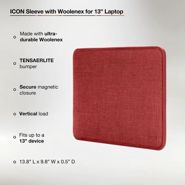 Alt view image 3 of 5 - Incase ICON Sleeve with Woolenex - MacBook Air 13 inch M1, 2020, 2019, 2018 & MacBook Pro 13 inch 2019, 2018, 2017, 2016 Case - Fitted MacBook Case, Laptop Sleeve, Hard Cover, Durable - Red Clay