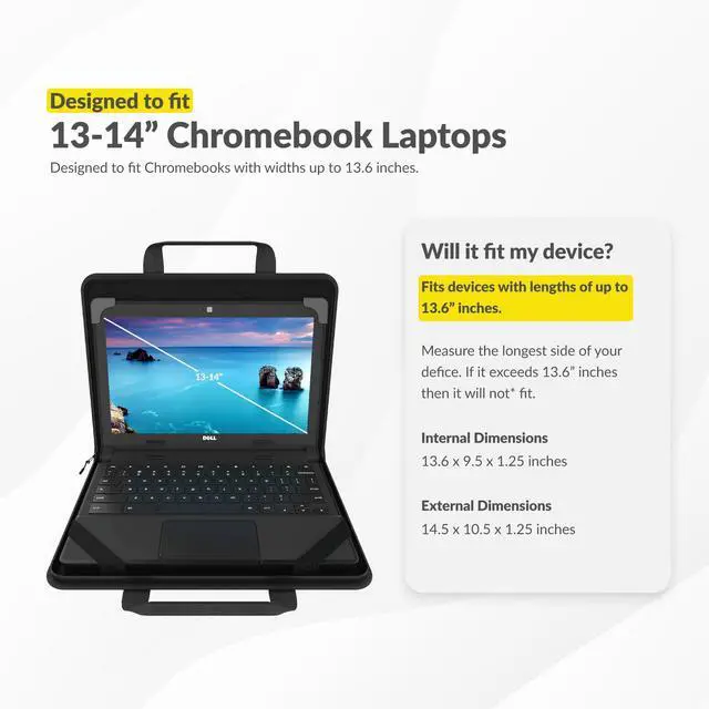 Alt view image 2 of 5 - 13-14 Inch Always-On Zip Lite Chromebook Case with Pouch and Shoulder Strap, Hard Protective Laptop Case for Students & Business