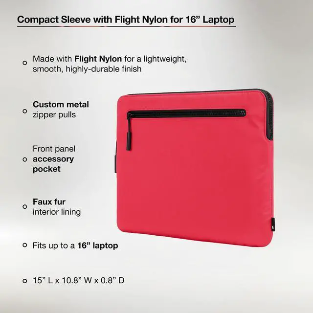 Alt view image 2 of 5 - Incase Compact Laptop Sleeve with Flight Nylon - 16-inch MacBook/Laptop & iPad/Tablet Sleeve - Faux Fur Lining, Lightweight, Durable, Weather Resistant, Slip Pocket for Accessories - Hibiscus Red