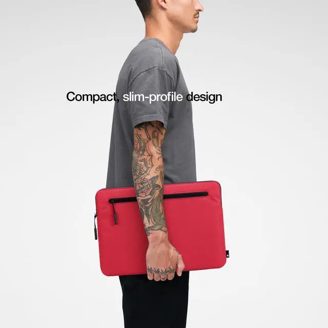 Alt view image 4 of 5 - Incase Compact Laptop Sleeve with Flight Nylon - 16-inch MacBook/Laptop & iPad/Tablet Sleeve - Faux Fur Lining, Lightweight, Durable, Weather Resistant, Slip Pocket for Accessories - Hibiscus Red
