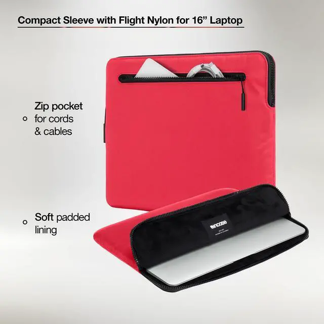 Alt view image 5 of 5 - Incase Compact Laptop Sleeve with Flight Nylon - 16-inch MacBook/Laptop & iPad/Tablet Sleeve - Faux Fur Lining, Lightweight, Durable, Weather Resistant, Slip Pocket for Accessories - Hibiscus Red