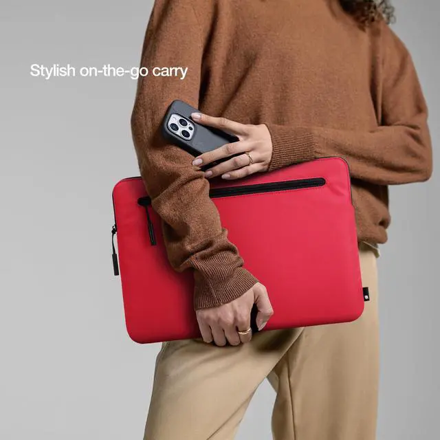 Alt view image 3 of 5 - Incase Compact Laptop Sleeve with Flight Nylon - 16-inch MacBook/Laptop & iPad/Tablet Sleeve - Faux Fur Lining, Lightweight, Durable, Weather Resistant, Slip Pocket for Accessories - Hibiscus Red
