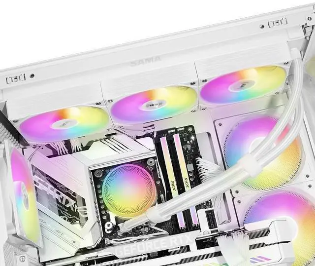 Alt view image 2 of 5 - SAMA L60 360mm AIO Liquid CPU Cooler - High-Performance RGB Water Cooling System with 2000 RPM PWM ARGB Fans, Compatible with Intel LGA 1366/115X/2011/1200/1700/1851 & AMD AM4/AM5, White