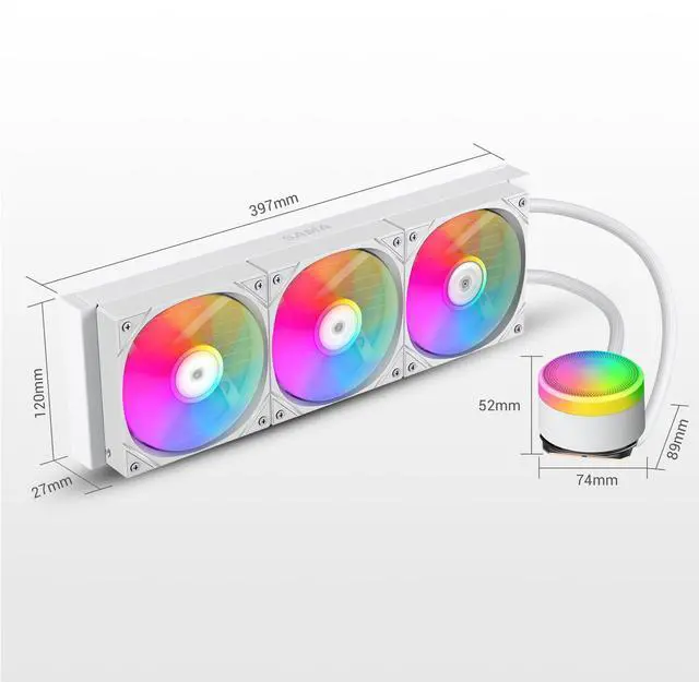 Alt view image 4 of 5 - SAMA L60 360mm AIO Liquid CPU Cooler - High-Performance RGB Water Cooling System with 2000 RPM PWM ARGB Fans, Compatible with Intel LGA 1366/115X/2011/1200/1700/1851 & AMD AM4/AM5, White