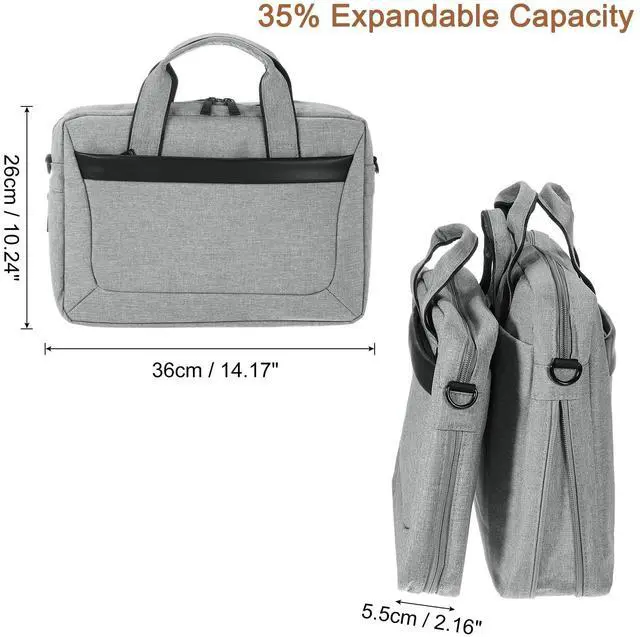 Alt view image 2 of 5 - uxcell 14.1-15.4 Inch Laptop Briefcase Bag, Water-Resistant Laptop Shoulder Bag, Expandable Business Crossbody Bag, Multi-function Computer Carrying Bag for Travel College, Gray