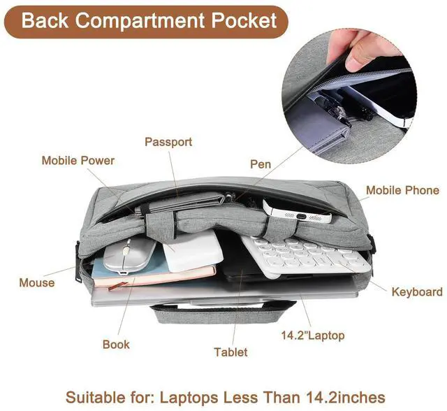 Alt view image 3 of 5 - uxcell 14.1-15.4 Inch Laptop Briefcase Bag, Water-Resistant Laptop Shoulder Bag, Expandable Business Crossbody Bag, Multi-function Computer Carrying Bag for Travel College, Gray